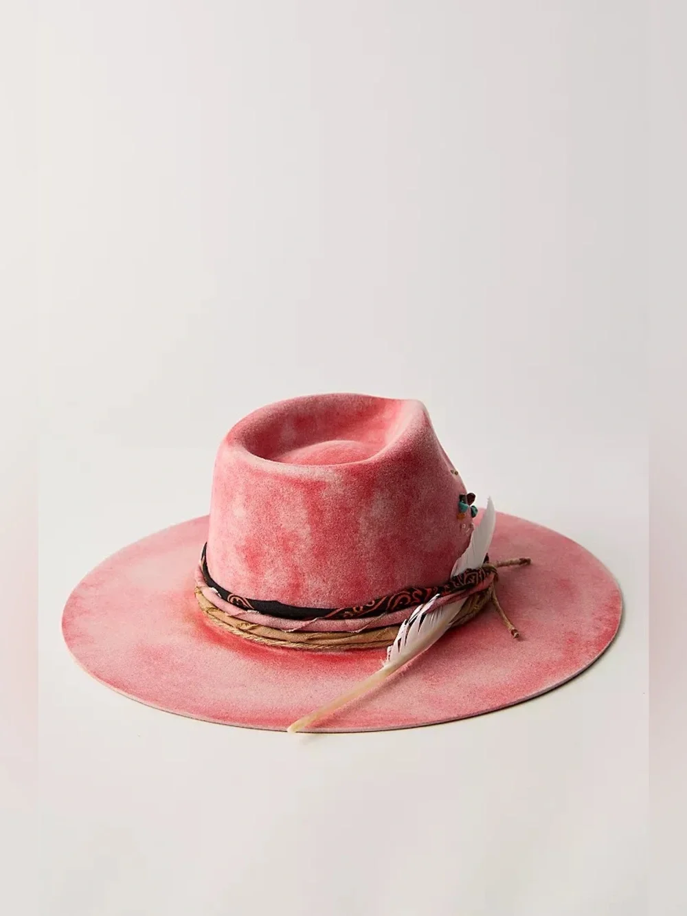 New Free People FP Pink Cami Washed Brim Embossed Jeweled Cowboy Western Hat